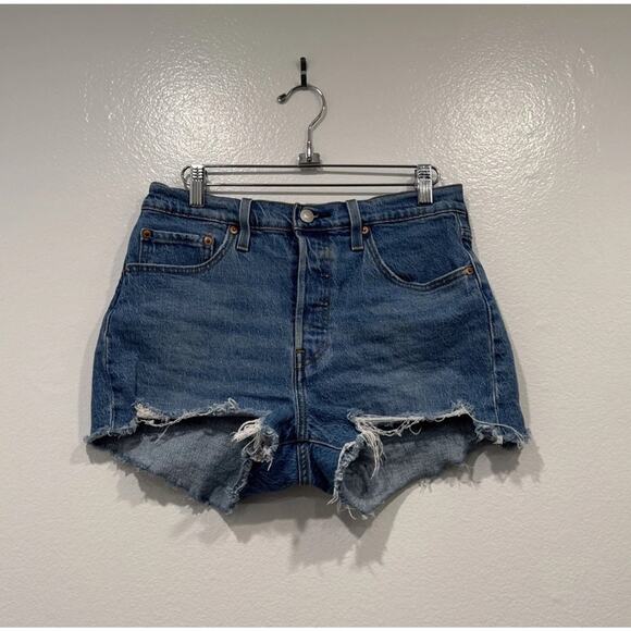 Levis Cut Off Shorts Women’s Size 28 High Rise Button Fly Denim Distressed READ - Picture 1 of 10